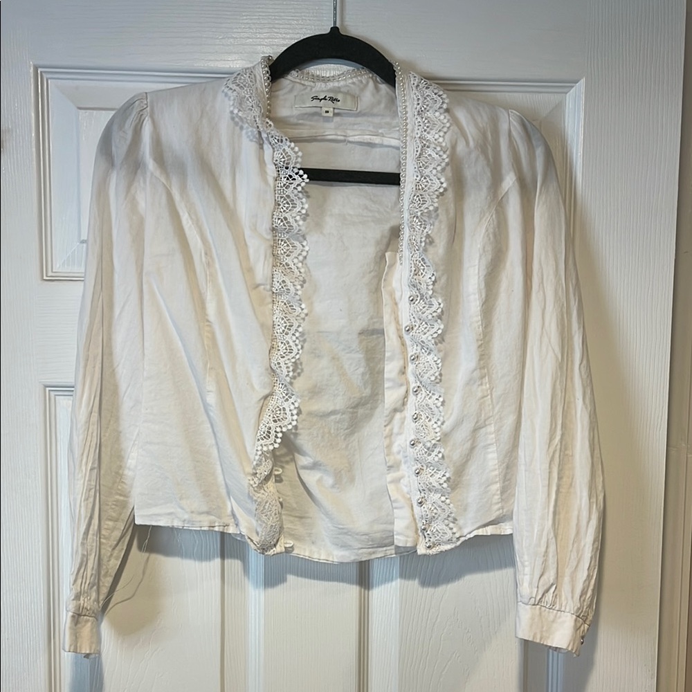 Simple Retro White Lace Trim Blouse